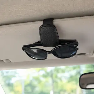 Sunglasses Holders for Car Visor, Magnetic Leather Eyeglass Hanger Clip, Ticket & Card Clip Sunglasses Mount, Universal Car Visor Accessories Gadgets for All Vehicles (1 Pack, Black)