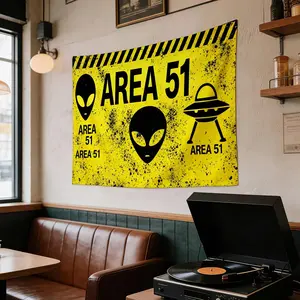 A Chic Wall Hanging Featuring an Alien-Themed Caution Sign, Ideal for Enhancing The Decor of Houses, Student Accommodations, And Bedrooms