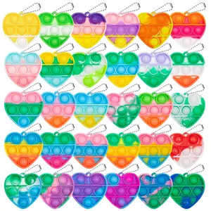 12pcs Random Color Heart Round Stress Relief Toys, Kawaii Squishies, Mini Pop Bubble Decompression Squeeze Toys, Silicone Sensory Fidget Keychains, Party Gifts, Classroom Prizes