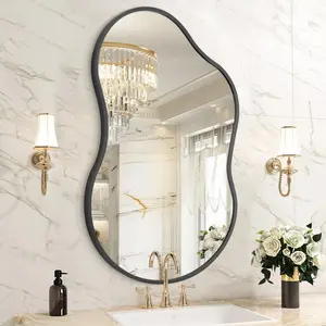 Irregular Wall Mirror, Wall Mirrors Decorative 26"x16" Black Asymmetrical Mirror Aviation Aluminum Alloy Frame for Bathroom, Living Room, Bedroom, Entryway