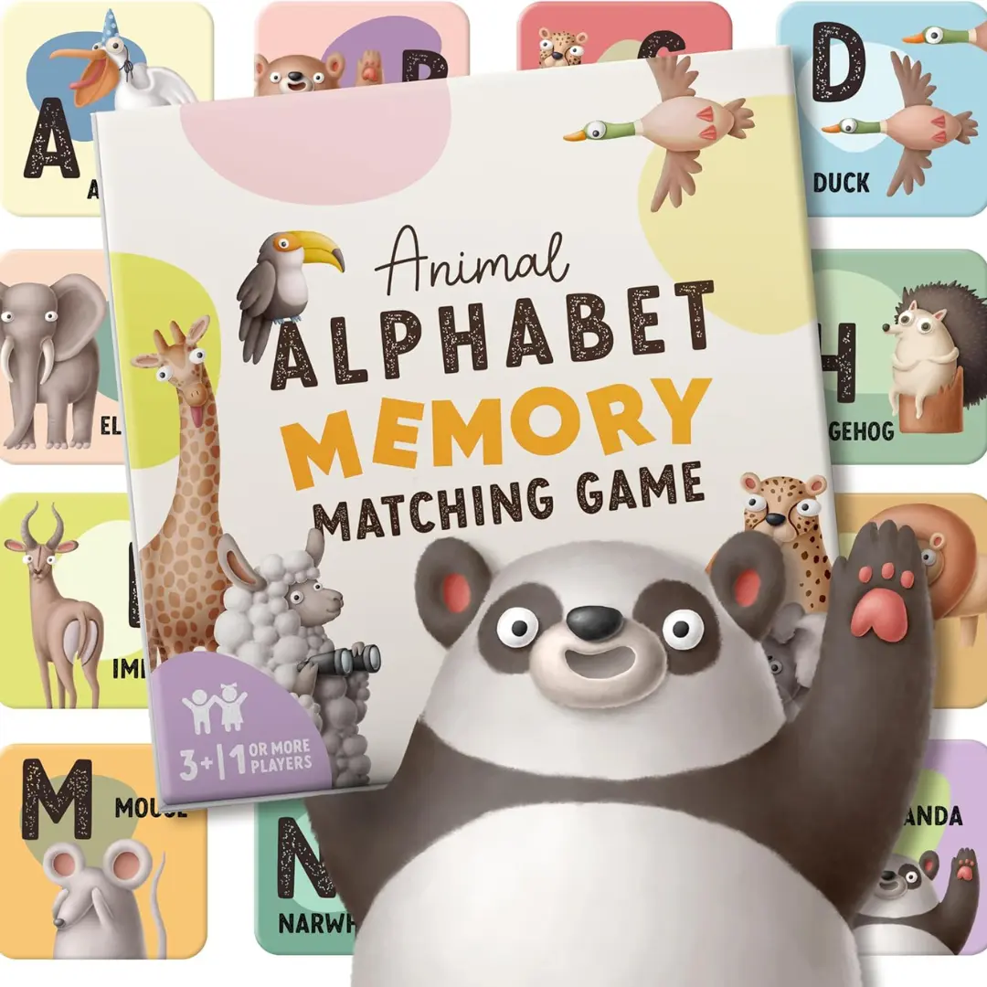 Alphabet Animals Matching Flash Cards for Kids - 52 Durable Memory Cards, Ages 3+, Toddler & Preschooler Educational Toy, Fun Game to Boost Focus & Early Learning
