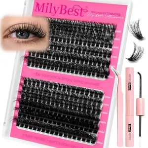 MilyBest Lash Clusters Kit 60D 80D Fluff Cluster Eyelash Extensions 10-18mm Individual Lashes Clusters D Curl Lash Extension Kit, Waterproof Thick Volume Eyelash Clusters with Bond & Seal, Tweezers
