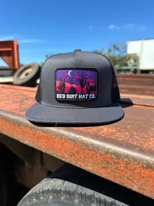 Red Dirt Hat Co Classic Adjustable Western 5-Panel Snapback Hat - Charcoal Black, Casual Sunset Desert Cactus Nightfall Patch Cap