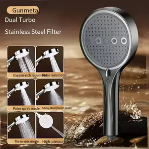 5.1-inch hand shower, 4 modes, high-pressure jet, large flow, powerful boost, suitable for low water pressure environments, includes 59-inch stainless steel hose and drill-free installation bracket. Dual Shower Head with Adjustable Handheld