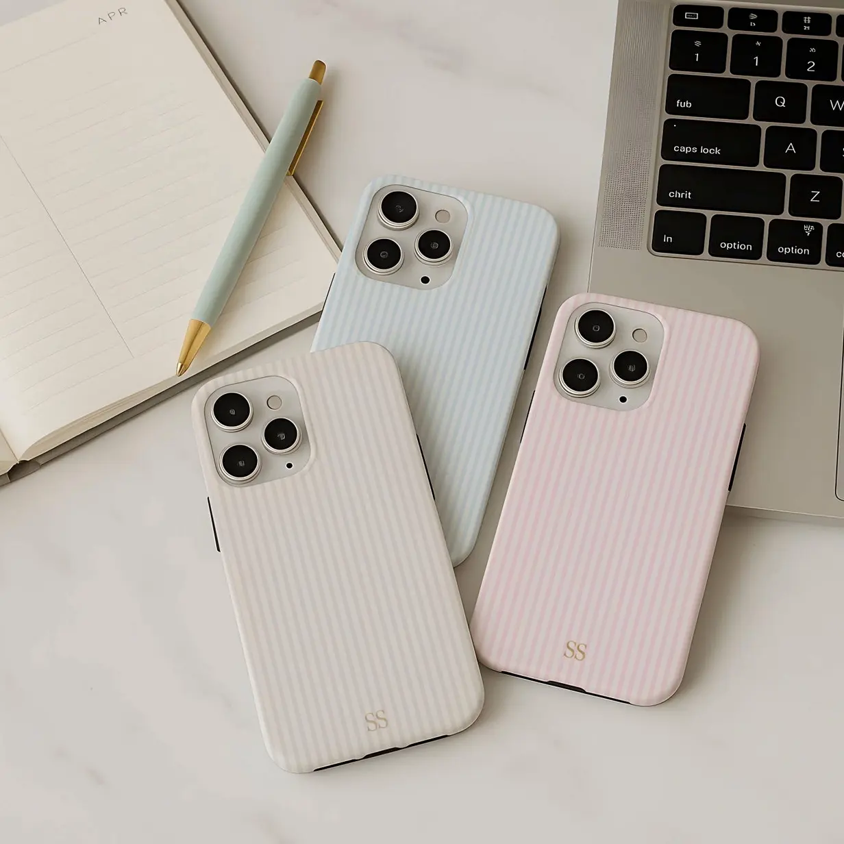 Personalized Gold Stripe Silicone-Polycarbonate Shockproof Phone Case - Custom Initials, Anti-Slip Surface, Easy Install, Fade Resistant Shell for iPhone 17,16,15,14,13,12 Pro,Pro Max,Plus Mobile Accessories, Phone Aesthetic