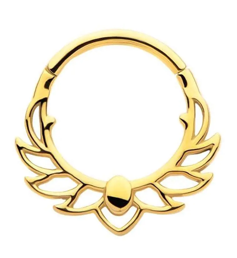 Fashion Jewelry Gold PVD Wingspan Stainless Steel Hinged Ring - 16g Unisex Easy to Insert and Remove With Wings Ring for Women, Casual Daily Wear Accessory, Hinged Ring Women