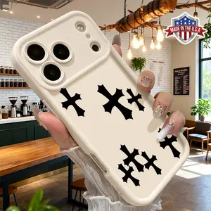 Black Cross Design Case for iPhone 17 16 15 14 Pro Max 13 12 11 XR XS Plus Shockproof Anti Drop Protective Durable Impact Resistant TPU Cover