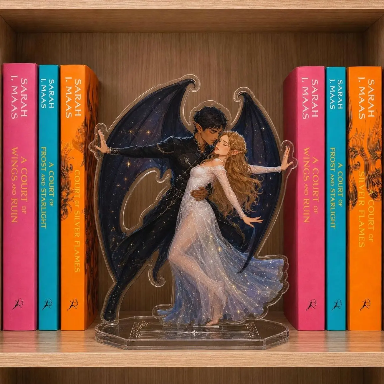 Feyre and Rhysand Acrylic Bookend Standee, Night Court Inspired Bookshelf Decor, Fantasy Romance Reader Gift, Fae Couple Shelf Display