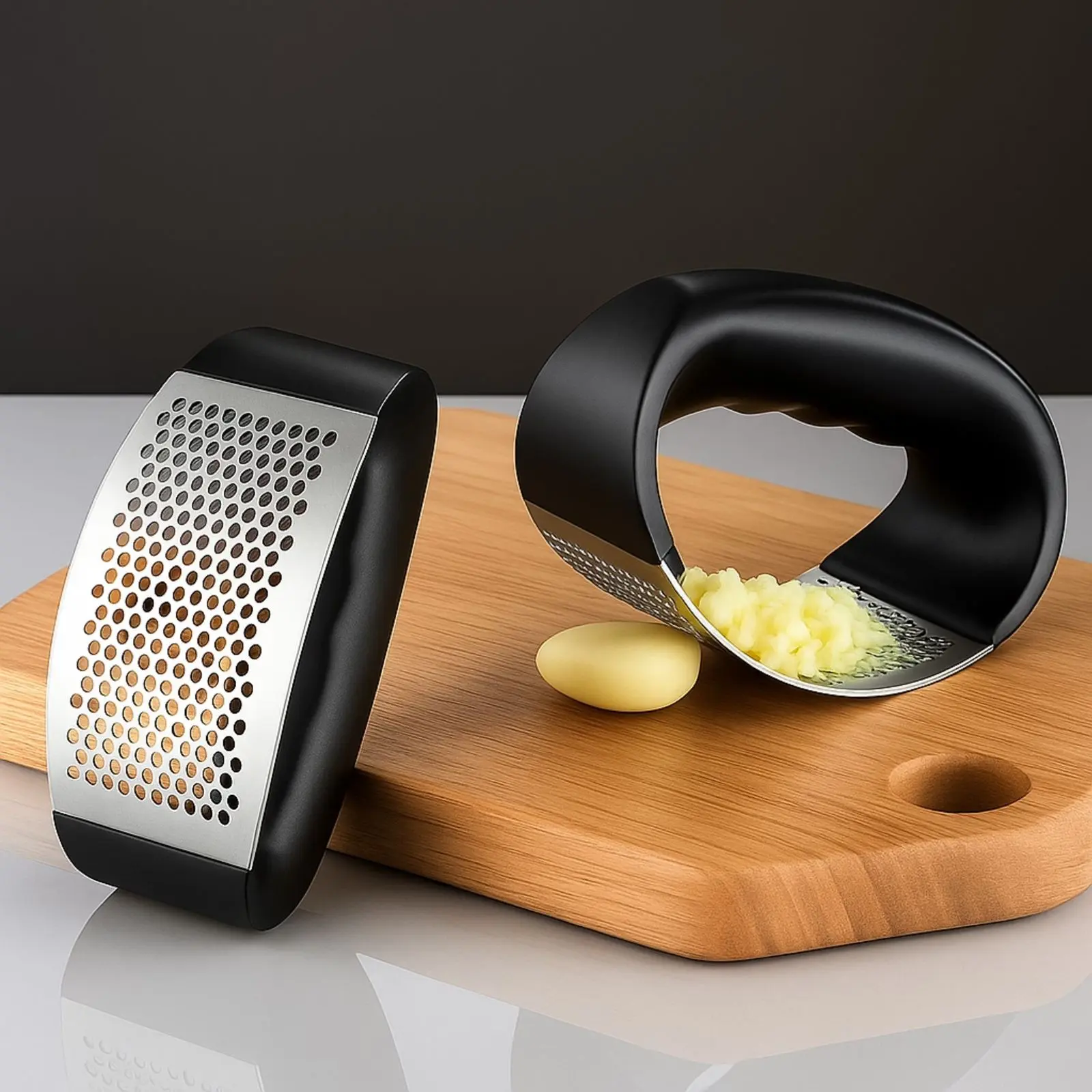 Stainless Steel Garlic Press Crusher 2 Counts, Manual Garlic Chopper with Ergonomic Handle, Easy to Clean, Portable Metal Garlic Food Press for Home Kitchen, Apartments and Dormitories,  Kitchenware
