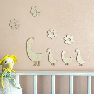 Children's room wooden wall stickers decoration home cartoon goose decorative wall stickers ins Nordic style wall decoration