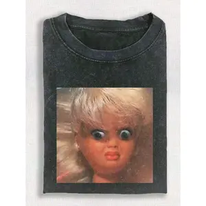 Men's Retro Washable Cotton T-Shirt-Funny Head Print, Eye-Catching Casual Style, Worn By Friends At Parties, Regular Short-Sleeved Round Neck Casual Shirt, Loose And Comfortable Design, Cool Personality, Street Style, Tie-Dyeing Technology And Urban Styl