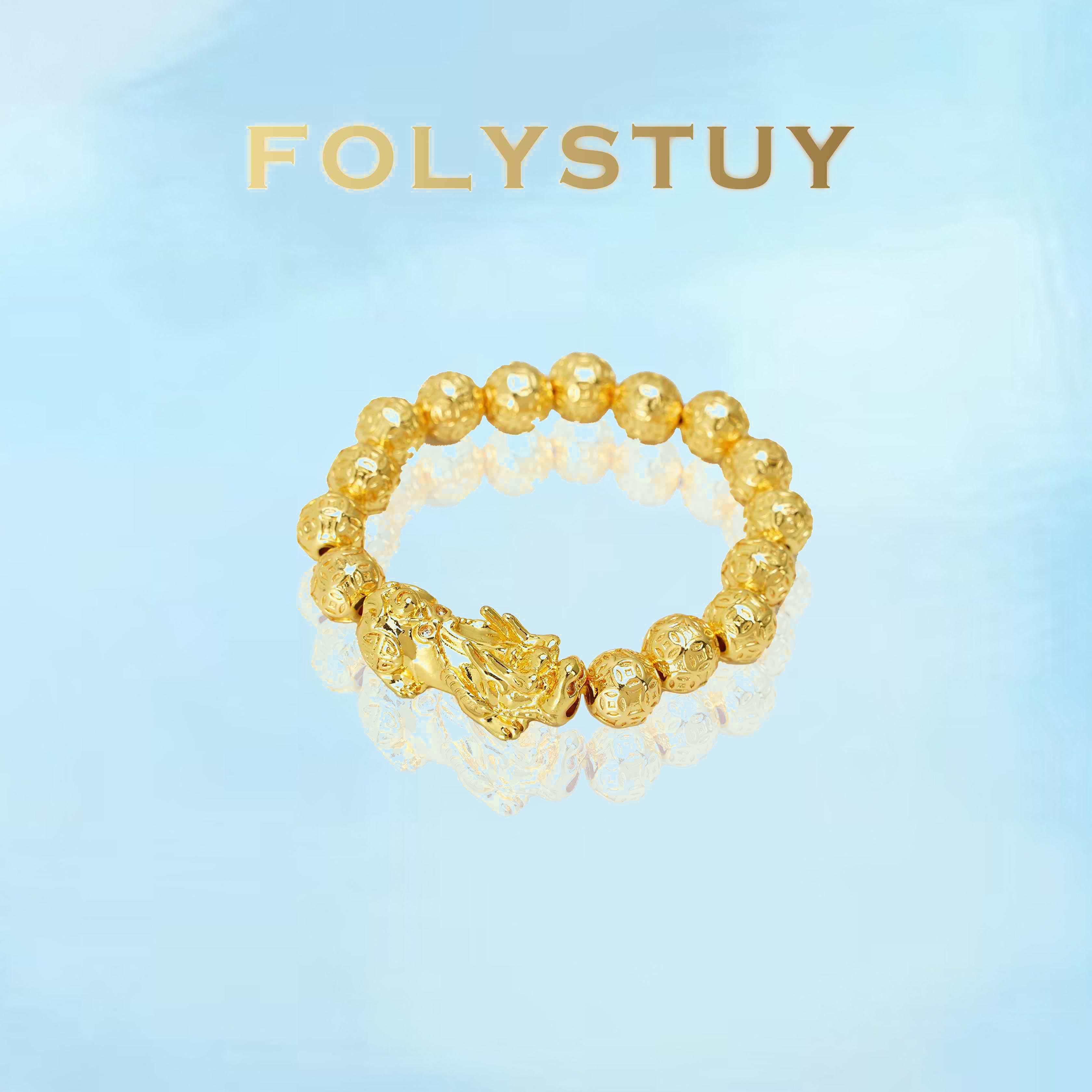 [FOLYSTUY (W178)]Mens Pixiu Carved Bead Bracelet, 0.41" Round Bead with Intricate Engraving, Mythical Creature Design Bangle, Sturdy Statement Wrist Jewelry for Men, Perfect for Everyday Style