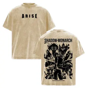 Solo Leveling Shadow Monarch Oversized T-Shirt – Vintage Washed Anime Graphic Tee, Dark Fantasy Streetwear, Heavy Cotton Oversized Shirt, Unisex Casual Top, Gift for Solo Leveling Fans