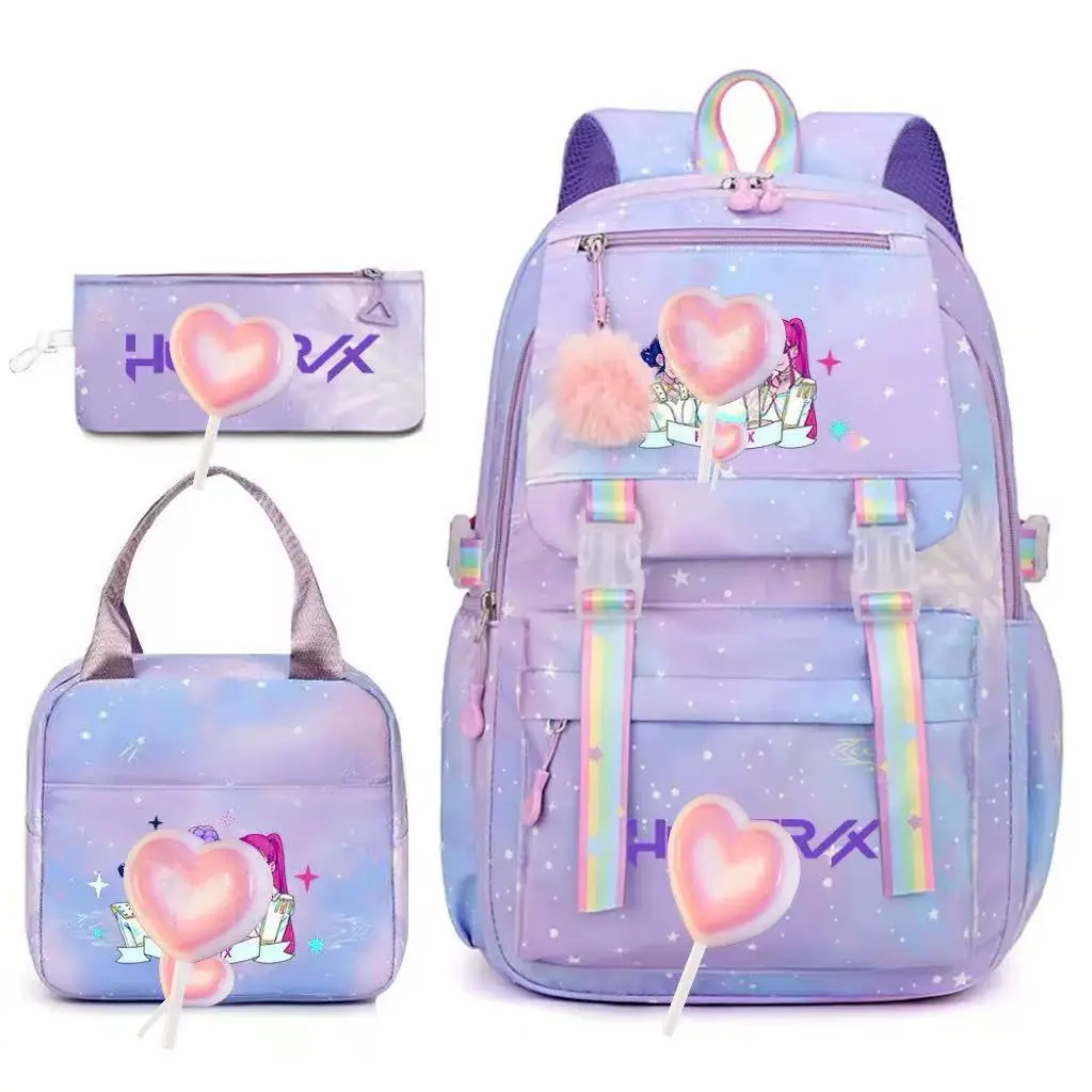 2026 New Girls’ 3-Piece School Backpack Set, 3D Printed Stereoscopic Patterns, Durable and Odorless; Includes Backpack, Lunch Bag, and Pencil Case, Meets Students’ Back-to-School Needs, Great Gift for the Back-to-School Season, Back-to-School Shopping