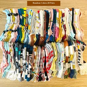 Women's 20 Pairs Random Cartoon Graffiti Pattern Ankle Socks, Versatile, Comfortable, Breathable Fabric Socks for Bridal Wear