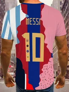 Retro Vintage 80s-90s T-Shirt, Menswear Short Sleeve Round Neck Casual Summer Top, Striped Ball Jersey Design, Daily Wear & Activities