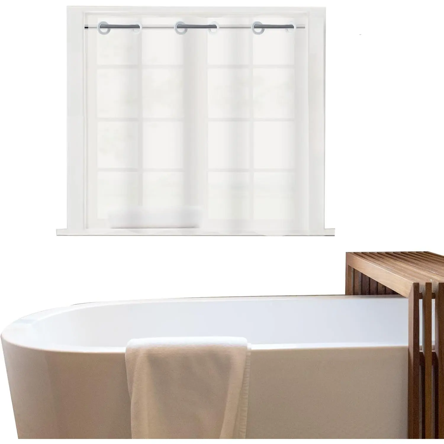 Frosted Synthetic PEVA Bathroom Curtain - 40x36 In (Pack of 1), Hook-Free Installation with Built-In Split Rings, Narrow Short Curtain for Indoor-Outdoor Shower Room & Window