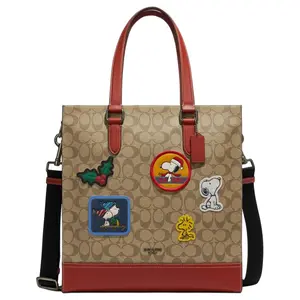 COACH x Peanuts Snoopy Graham 36 Tote Bag with Monogram and Leather Trim for Women