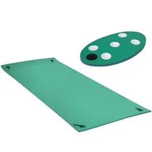 12' x 5' Floating Dock With 4 Bungee Ropes Fix To Boat Or Dock Non Drift For Swimming Platform Lake Pool Anti Puncture Anti Tearing XPE Foam Floating Mat 3 Layer High Density