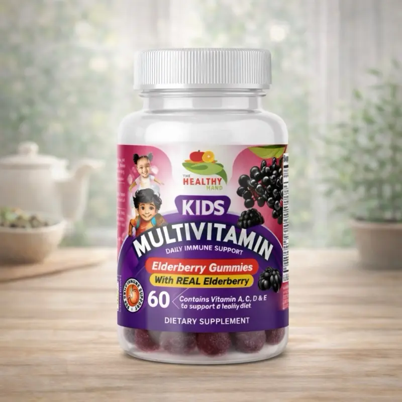 Kids Multivitamin Elderberry Gummies - Real Elderberry, Vitamin C & D, 60 Count