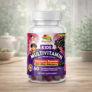 Kids Multivitamin Elderberry Gummies - Real Elderberry, Vitamin C & D, 60 Count