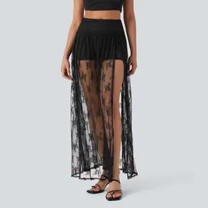 Halara High Waisted 2-in-1 Lace Split Maxi Casual Skirt with Side Pocket