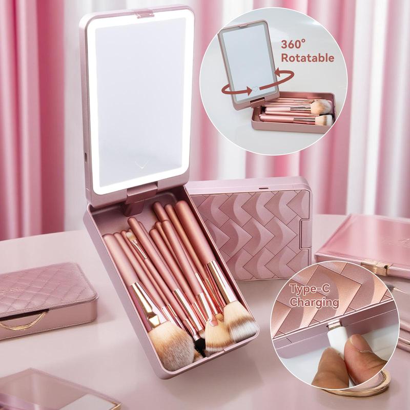 CrazyMar - Makeup Brushes Foundation Powder Concealers Eye Shadows Makeup Set with LED light Mirror 21 Pcs Mini Makeup Brushes