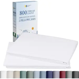 Soft, Smooth & Thick Certified 800 Thread Count 100% Cotton Sateen, 2 White Standard Pillowcases Fits Standard & Queen Size Pillows (Bright White)
