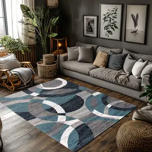 Blue Grey Interlaced Circle Geometric Crystal Velvet Area Rug Non-Slip Modern Living Room Rug #IntertwinedCircleRug #ModernHomeDecor #BlueGreyAbstractCarpet #ContemporaryGeometricRug #CrystalVelvetRug