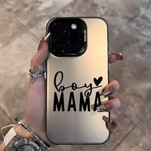 Boy MAMA Artistic Lettering Phone Case for iPhone 16 15 14 13 12 11 Plus Pro Max Anti-Slip Large Hole Shockproof Minimalist Trendy Men Women Holiday Gift Glow in Dark Cute