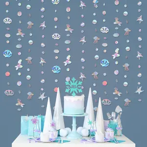 4pcs - Multi - Piece Holographic Under The Sea Garland, Iridescent Mermaid, Jellyfish, Seashell & Starfish Decor, 10ft Long Streamers for Mermaid Party, Ocean - Themed Wedding & Event Backdrops