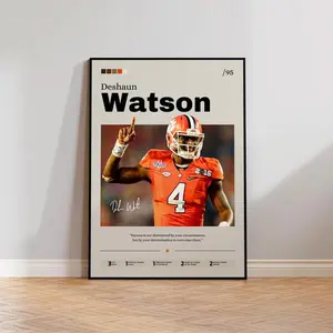 Deshaun Watson Football Art Poster - Clemson Tigers Decor For Man Cave - Sports Fan Gift And Athlete Artwork Print