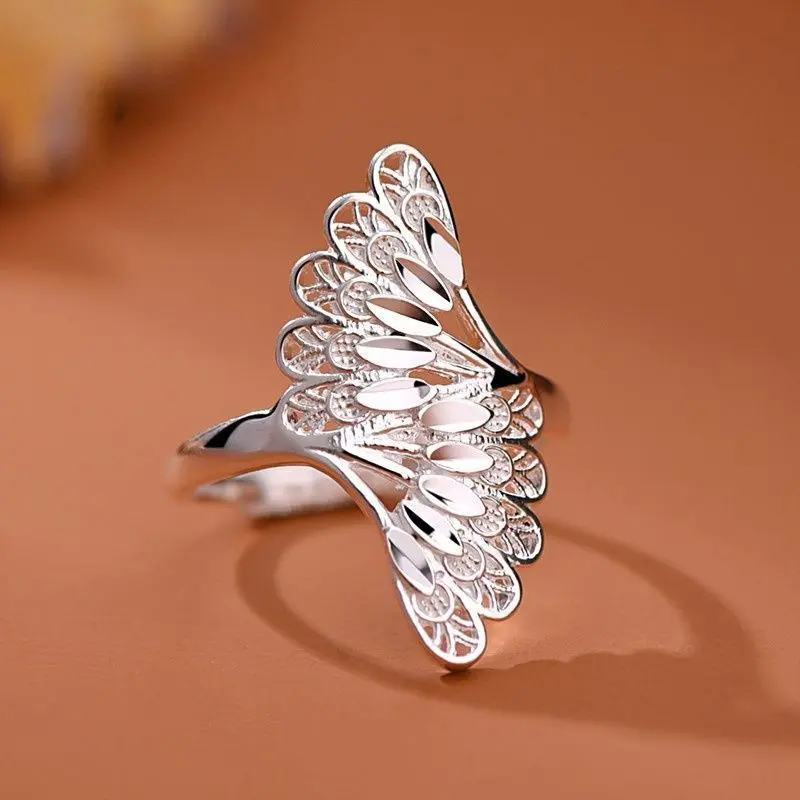 Peacock feather fashion versatile ring for women, unique design index finger ring