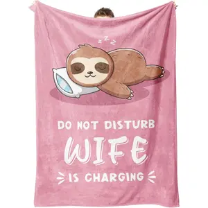 Funny Gifts for Wife Valentines Day, Anniversary Wedding Gifts for Wife, Wifey is Charging Sloth Blanket, Birthday Gift for Wifey from Husband, Gift for Her Christmas Pink outdoorfun