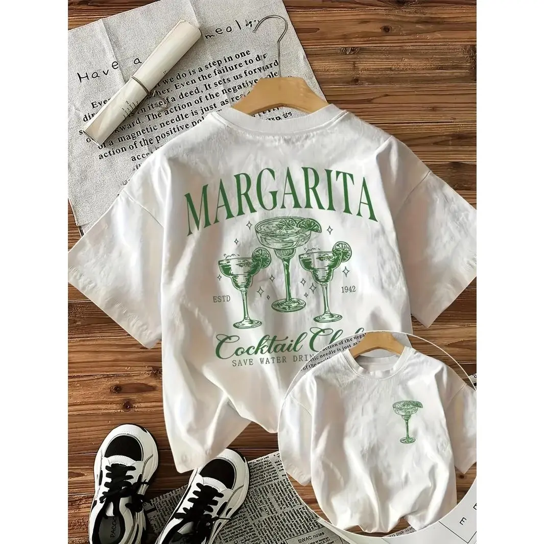 Margarita Cocktail Glass Graphic Tee Womens Oversized Crewneck Short Sleeve Summer Casual Streetwear Vacation Beach Brunch Party Drinking Shirt