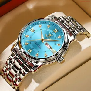Fashion Brand OLEVS Watches for Men Classic Business Dress Analog Quartz Stainless Steel Waterproof Luminous Date Diamond Mens Wrist Watches Relojes De Hombre,Gold/Blue/Black Dial