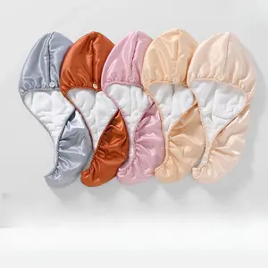 5-piece set - Custom French-style silk hair drying cap, absorbent and quick-drying coral fleece hair towel, head wrap