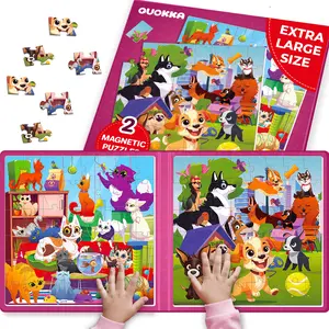 QUOKKA Magnetic Puzzles Book 2x48 Pcs Jigsaw Puzzles for Kids | Travel Activities Toy for Boys and Girls Cats & Dogs