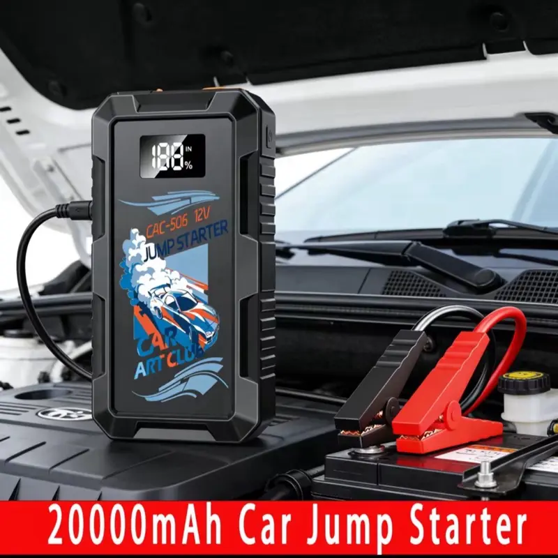 Car Art Club 20000mAh Car Battery Jump Starter Portable Car Battery Booster Charger Booster Power Bank Starting Device 12V Gas Vehicles