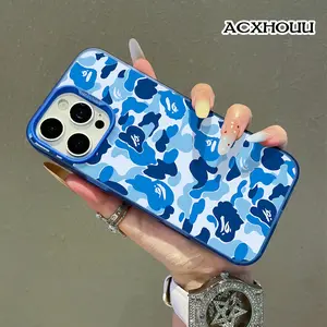 TPU Case for iPhone 17 16 E Pro Max 15 Plus 14 13 12 11 XR XS  Blue Camo Pattern Aesthetic, Trendy, Pattern Phone Cover  case