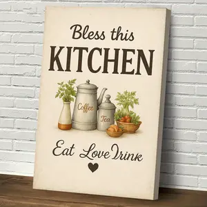 1pc, Kitchen Blessing Canvas Painting - Kitchen Decorative Painting with Wooden Frame - Wall Decoration for Dining Room or Kitchen - Food and Drink Theme Art - Wooden Frame Art, Home Decoration - Easy to Hang