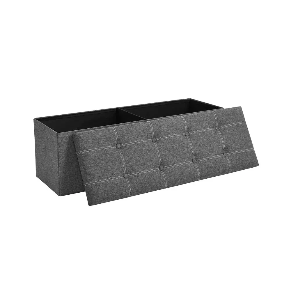 SONGMICS Mazie Collection - 30 Inches Ottoman Storage Bench, 21 Gal. Folding Chest with Breathable Linen-Look Fabric, Load up to 660 lb, for Entryway, Living Room, Bedroom