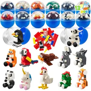 12 Pcs Easter Eggs Hunt Prefilled with Adorable Animal Building Blocks for Easter Party Favors, Easter Basket Stuffers, Classroom Prize Supplies