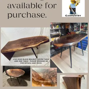 Live Edge Black Walnut Coffee Table and End Table - Matching Set with Waterfall Edge, Featuring Unique Natural Wood Patterns