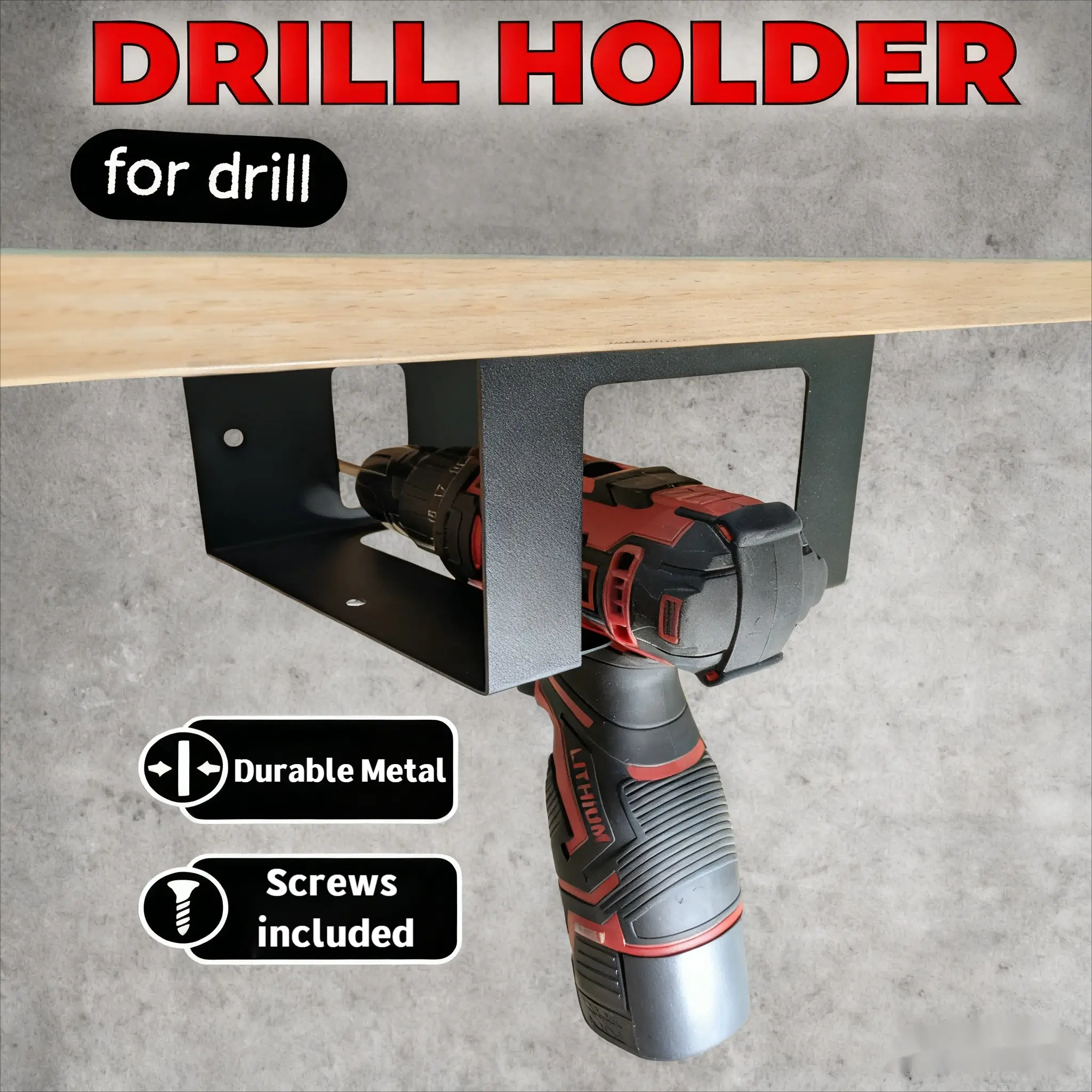 Electric Screwdriver Stand, Under Cabinet Drill & Driver Holder, Metal Rack with Quick Release Clips, Space Saving Tool Storage, Power Tool Organizer, Cordless Tool Organizer