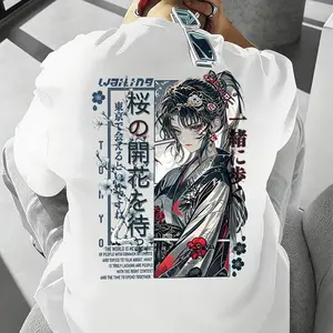 Walking Sakura Blossom Japanese Art T-shirt Beautiful Character Design with Tokyo Cherry Blossom Theme Trendy and Bold Graphic Tee