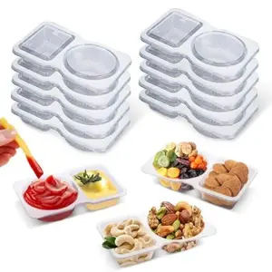 10 PCS Double Compartment Condiment Container With Lids - Reusable Snack Pack Container for Refrigeration, Portion Control, Grab and Go, Outdoor Takeaway Sauce Dip Case.