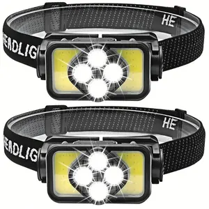 Super Bright 15W LED Headlamp 2 Pack with Motion Sensor, 4*XPE + COB Dual Light Source, 6 Modes with Red Light, Rechargeable 1200mAh Battery Type-C, Lightweight Waterproof Headlight for Camping, Running, Fishing, Working