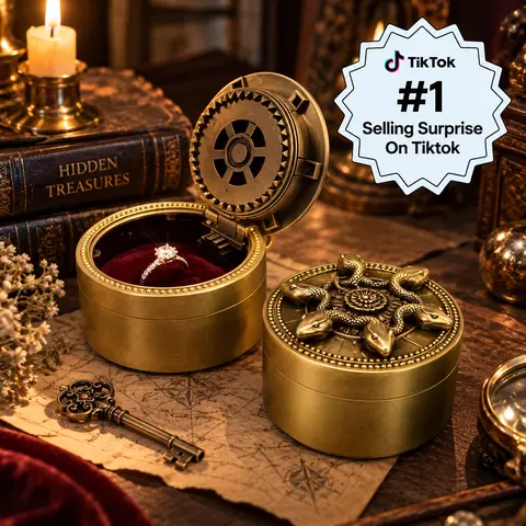 Vintage 5-Serpent Alloy Jewelry Box with Mechanical Lock, Round Ring Storage Box, Fantasy Shelf Decor, Halloween & Christmas Gift, 7.48 cm Diameter × 4.88 cm Height