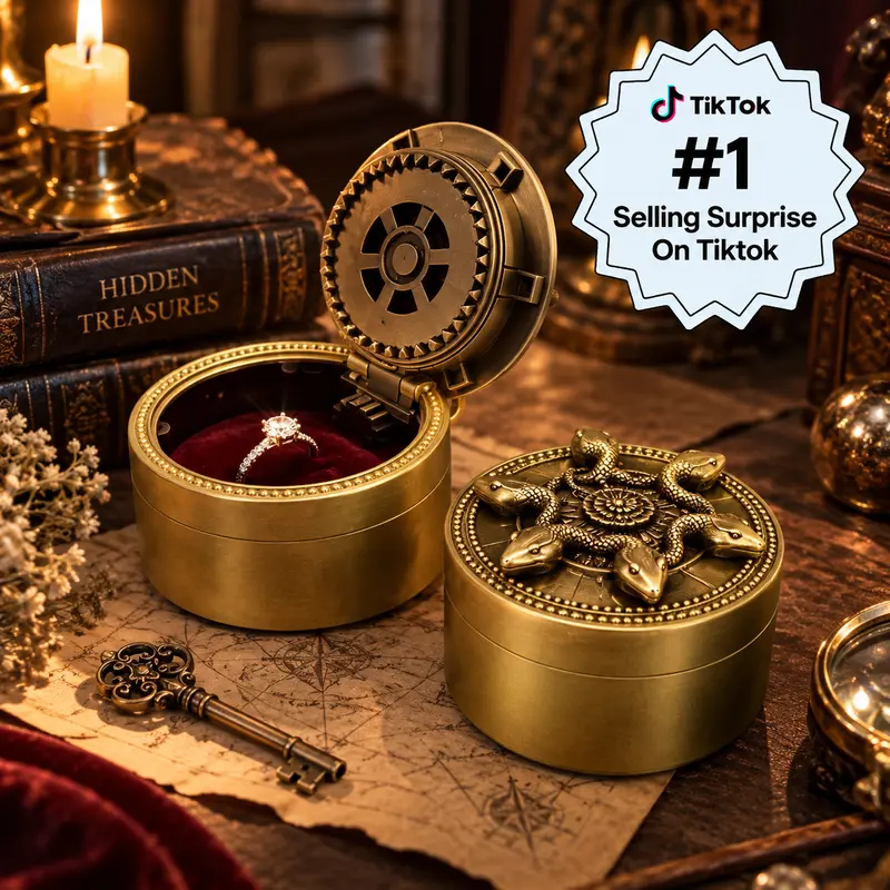 Vintage 5-Serpent Alloy Jewelry Box with Mechanical Lock, Round Ring Storage Box, Fantasy Shelf Decor, Halloween & Christmas Gift, 7.48 cm Diameter × 4.88 cm Height